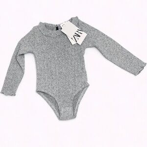 🤍 NWT ZARA Heather Gray Ribbed Toddler Bodysuit – 12–18 Months